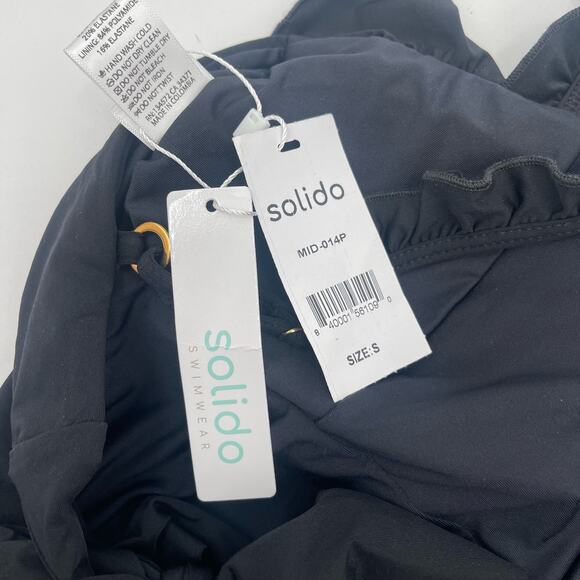 SOLIDO SWIMWEAR Swimsuit Size Small One Piece Black NWT Ruffle Tie Back Swim - Picture 5 of 15